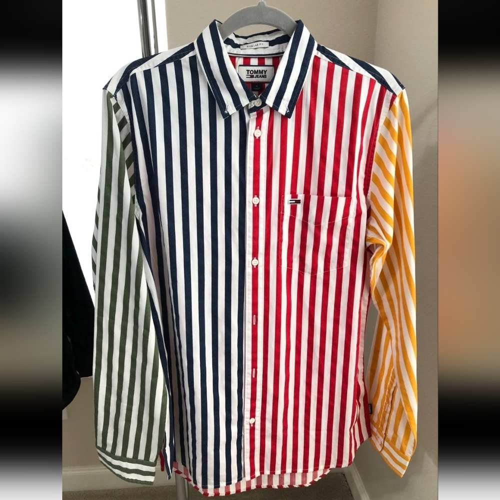 Tommy Hilfiger Multicolored Regular Fit Striped Button-Up Dress Shirt Size M